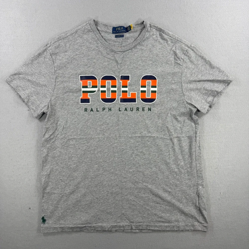 Polo Ralph Lauren T Shirt Mens Medium Gray Graphic Tee Classic Fit Casual Preppy